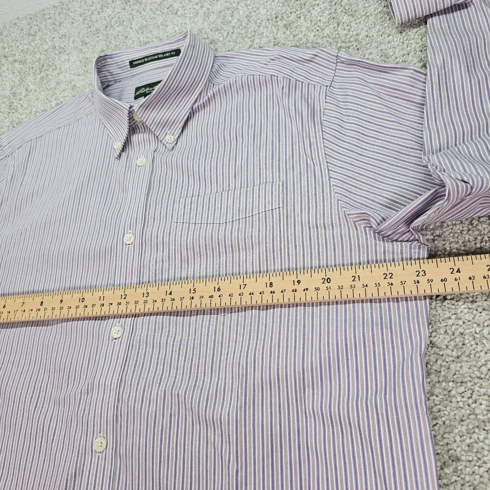 Eddie Bauer Mens Large Relaxed Fit Purple Pink Striped Button Down Shirt NWOT  L